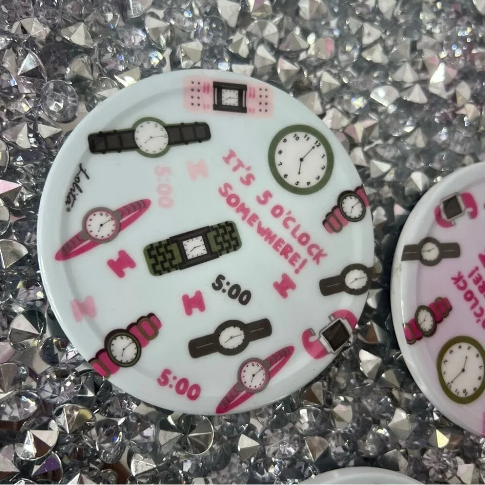 3 coasters it’s 5 o’clock somewhere pink purple blue Fun Clock-Themed drinkware